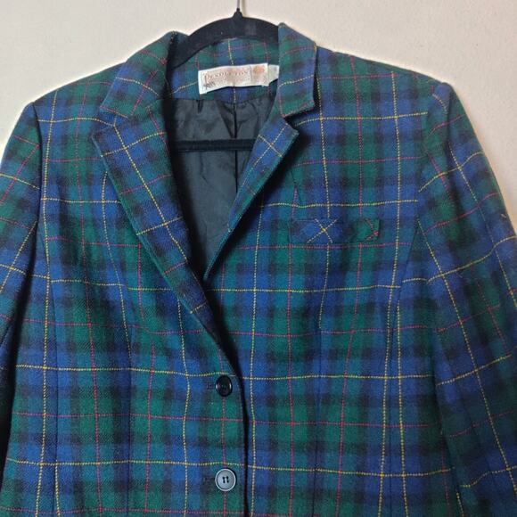 Vtg Pendleton Virgin Wool Tartan Plaid Schoolboy Prep Blazer 8 Academia Blue - Picture 3 of 11